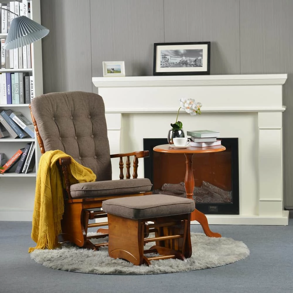 Antique Brown Retro and Rustic Style Gliding Chair with Ottoman by Unbranded 3 Antique Brown Retro and Rustic Style Gliding Chair with Ottoman by Unbranded - Image 2