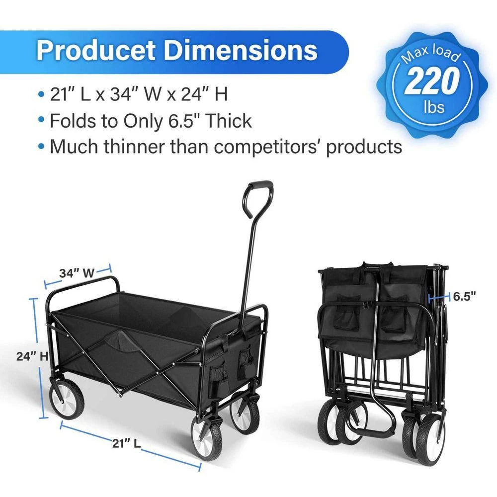 Black Heavy Duty Folding Portable Cart with Removable Canopy by Unbranded 4 Black Heavy Duty Folding Portable Cart with Removable Canopy by Unbranded - Image 2