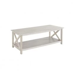 Jamestown 48 in. White Wash Large Rectangle Wood Coffee Table with Shelf by Boraam