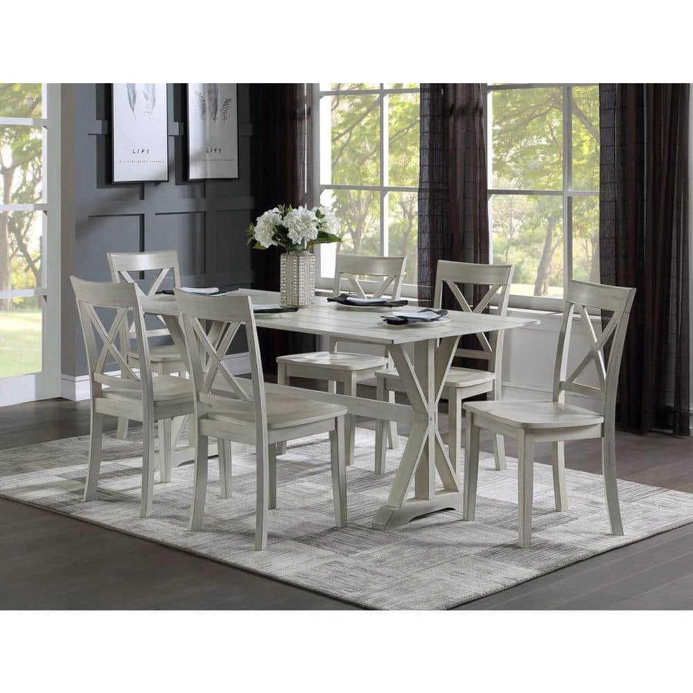 Jamestown 7-Piece Antique White Wash Wood Dining Set, Table Plus 6-Chairs by Boraam 7 Jamestown 7-Piece Antique White Wash Wood Dining Set, Table Plus 6-Chairs by Boraam - Image 5