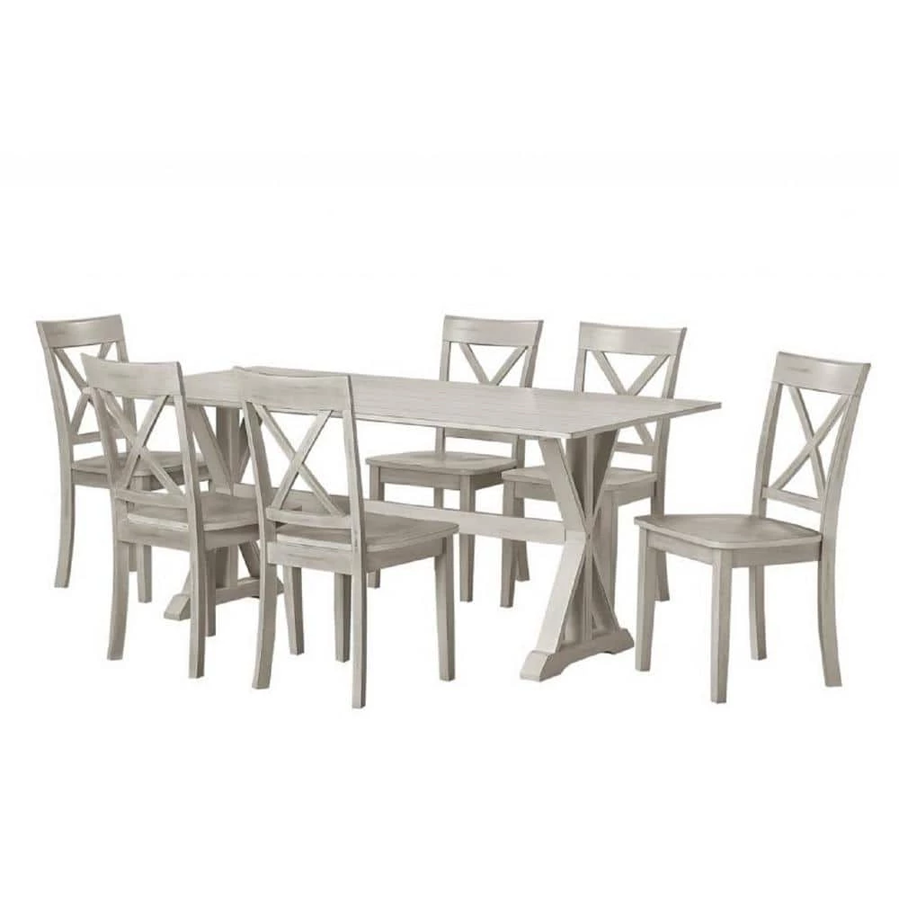 Jamestown 7-Piece Antique White Wash Wood Dining Set, Table Plus 6-Chairs by Boraam 3 Jamestown 7-Piece Antique White Wash Wood Dining Set, Table Plus 6-Chairs by Boraam