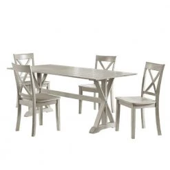 Jamestown 5-Piece Antique White Wash Wood Dining Set, Table Plus (4-Chairs) by Boraam