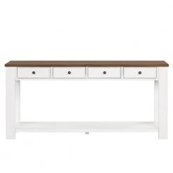 63 in. Antique White Rectangle Pine Wood Console Table with 4-Drawers and 1 Bottom Shelf for Entryway Hallway by Unbranded
