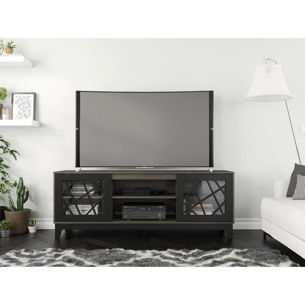 Graphik 71 in. Bark Gray and Matte Black Engineered Wood TV Stand Fits TVs Up to 80 in. with Storage Doors by Unbranded 7 Graphik 71 in. Bark Gray and Matte Black Engineered Wood TV Stand Fits TVs Up to 80 in. with Storage Doors by Unbranded - Image 5