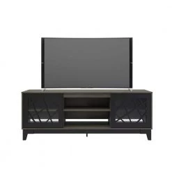 Graphik 71 in. Bark Gray and Matte Black Engineered Wood TV Stand Fits TVs Up to 80 in. with Storage Doors by Unbranded