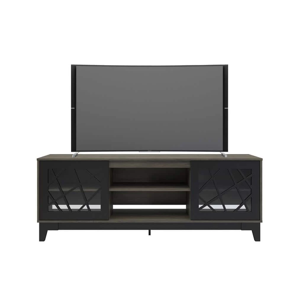 Graphik 71 in. Bark Gray and Matte Black Engineered Wood TV Stand Fits TVs Up to 80 in. with Storage Doors by Unbranded 3 Graphik 71 in. Bark Gray and Matte Black Engineered Wood TV Stand Fits TVs Up to 80 in. with Storage Doors by Unbranded