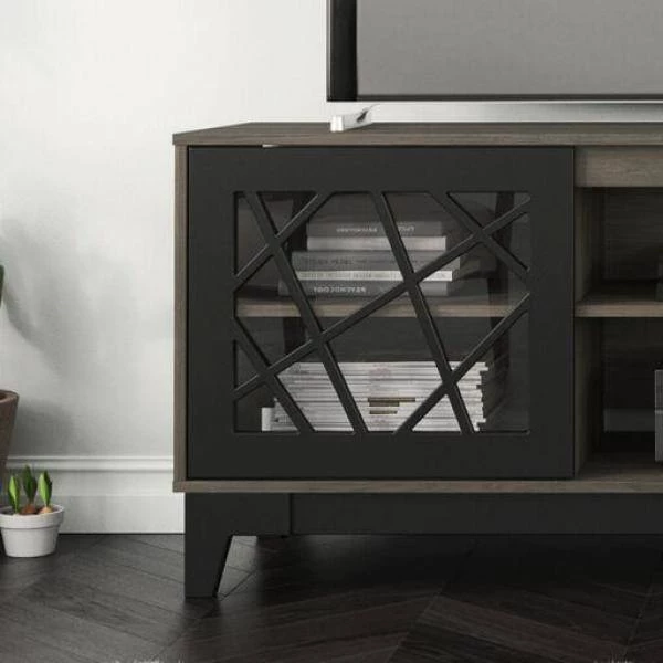 Graphik 71 in. Bark Gray and Matte Black Engineered Wood TV Stand Fits TVs Up to 80 in. with Storage Doors by Unbranded 5 Graphik 71 in. Bark Gray and Matte Black Engineered Wood TV Stand Fits TVs Up to 80 in. with Storage Doors by Unbranded - Image 3