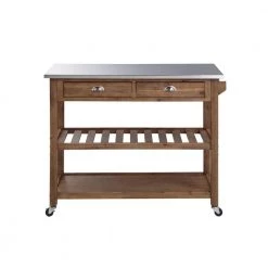 Sonoma Barnwood-Wire Brush Kitchen Island with Stainless Steel Top by Boraam