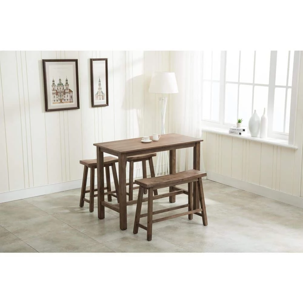 47.25 in. Sonoma Pub Table with 1-Bench and 2-Stools in Driftwood Gray by Boraam 4 47.25 in. Sonoma Pub Table with 1-Bench and 2-Stools in Driftwood Gray by Boraam - Image 2