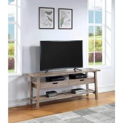 Sonoma 62 in. Barnwood Wire Brush Wood TV Stand with 2-Drawer Fits TVs Up to 55 in. with Shelves by Boraam -Boraam Sales Store barnwood wire brush boraam tv stands 75032 31 1000