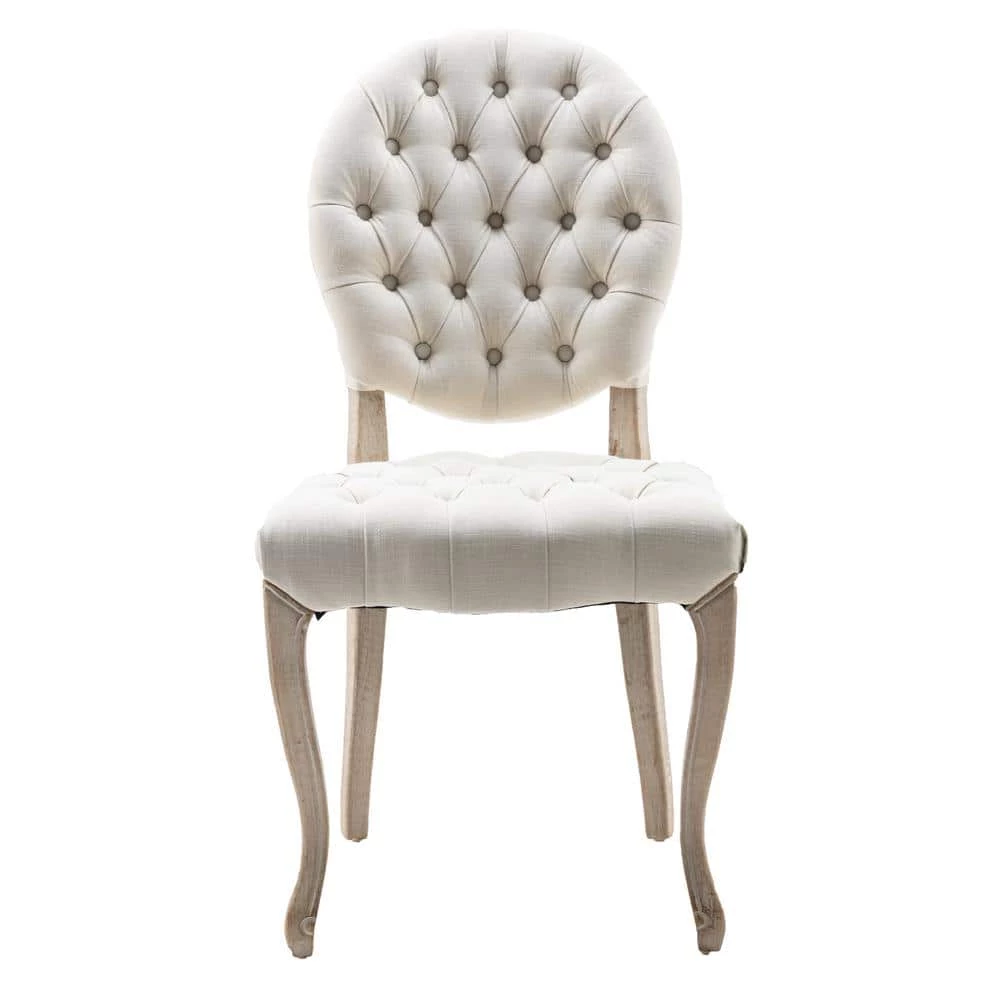 Beige French Vintage Tufted Button Performance Fabric Dining Chair(Set of 2) by Unbranded 3 Beige French Vintage Tufted Button Performance Fabric Dining Chair(Set of 2) by Unbranded