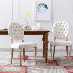 Beige French Vintage Tufted Button Performance Fabric Dining Chair(Set of 2) by Unbranded 11 Beige French Vintage Tufted Button Performance Fabric Dining Chair(Set of 2) by Unbranded -Boraam Sales Store beige unbranded dining chairs sxb36872 c3 1000