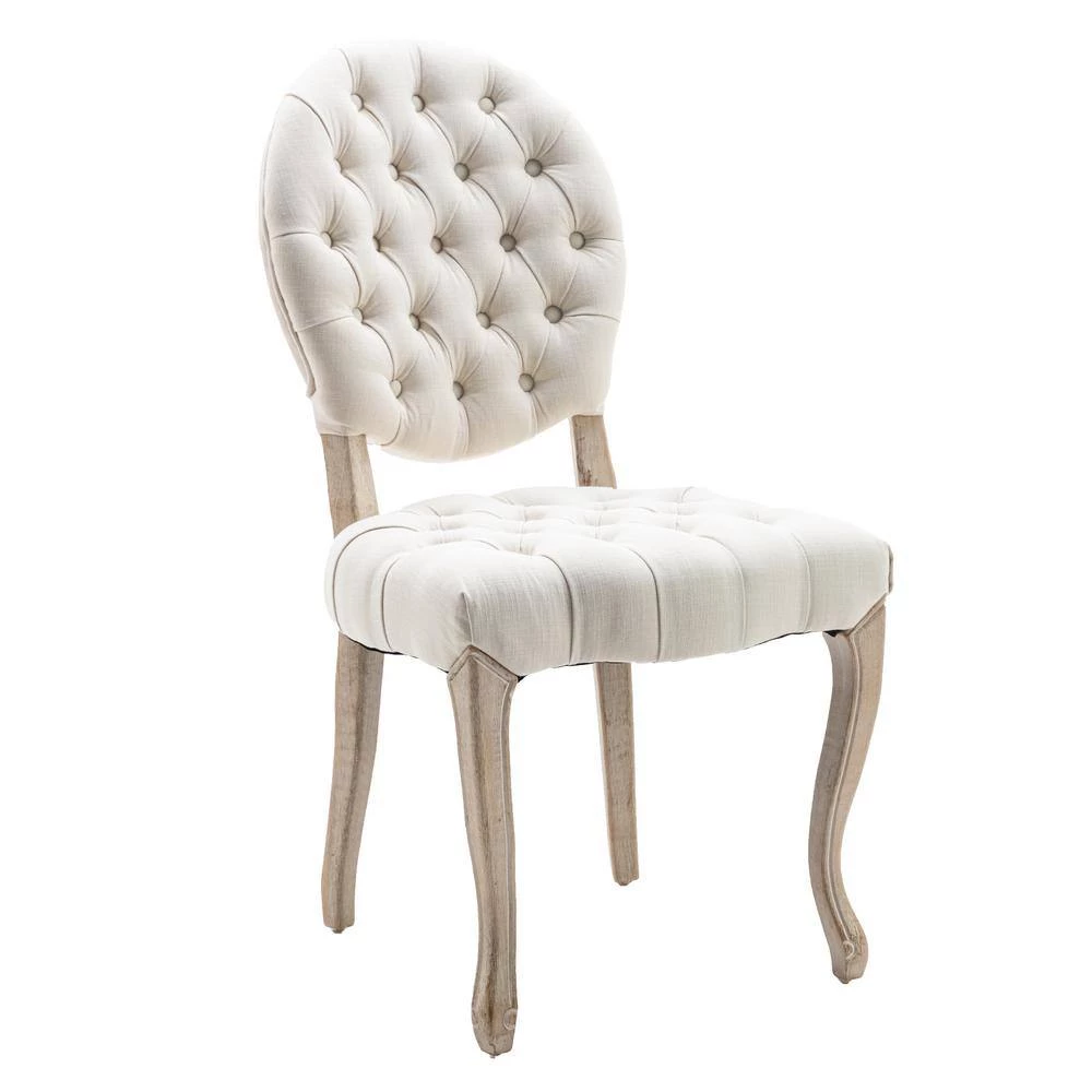 Beige French Vintage Tufted Button Performance Fabric Dining Chair(Set of 2) by Unbranded 4 Beige French Vintage Tufted Button Performance Fabric Dining Chair(Set of 2) by Unbranded - Image 2