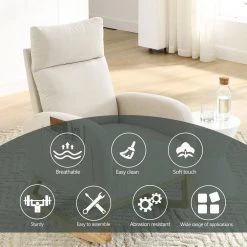 27.6 in. W Beige Arm Rocking Chair Modern Accent High Backrest Living Room Lounge, 2 Side Pocket by Unbranded -Boraam Sales Store beige unbranded rockers gliders ottomans gm h 536 31 1000