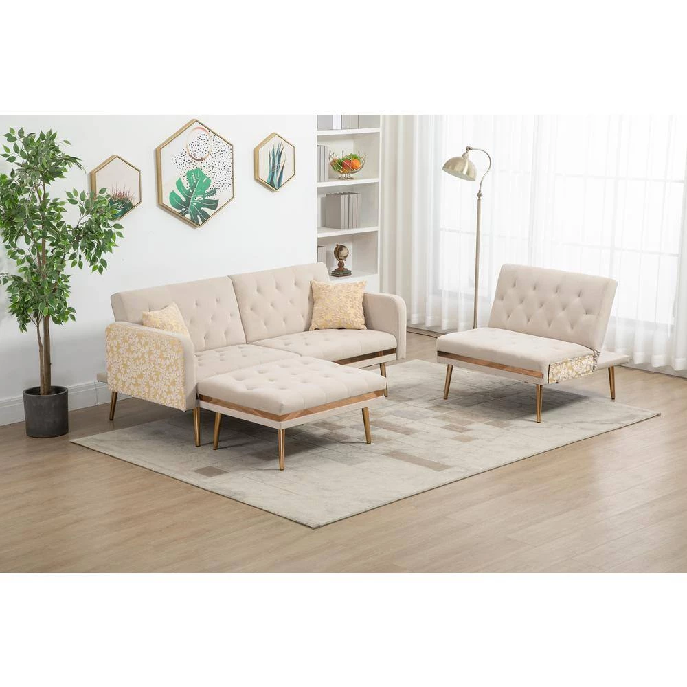 106.30 in. W Square Arm 3-Piece Velvet L Shaped Sectional Sofa in Beige With Ottoman by Unbranded 11 106.30 in. W Square Arm 3-Piece Velvet L Shaped Sectional Sofa in Beige With Ottoman by Unbranded - Image 9