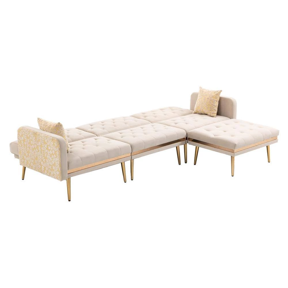 106.30 in. W Square Arm 3-Piece Velvet L Shaped Sectional Sofa in Beige With Ottoman by Unbranded 8 106.30 in. W Square Arm 3-Piece Velvet L Shaped Sectional Sofa in Beige With Ottoman by Unbranded - Image 6