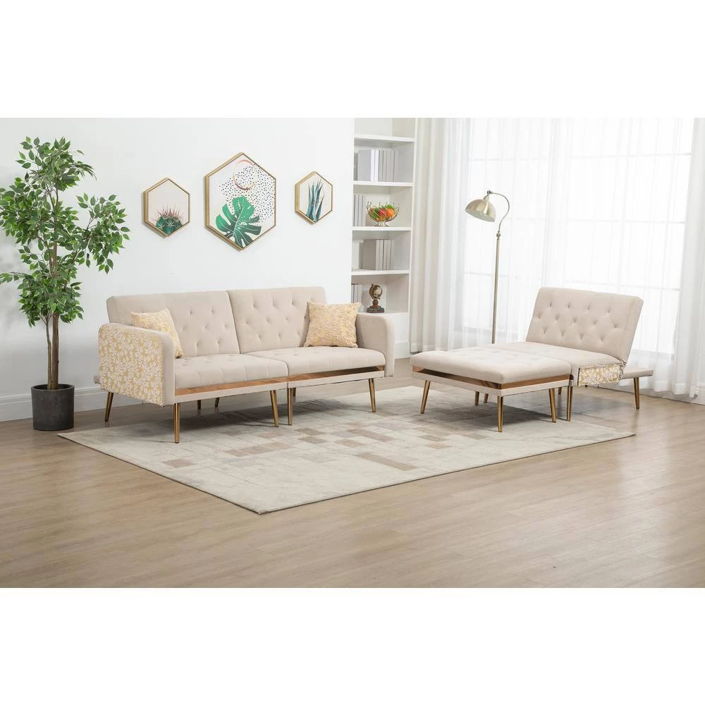 106.30 in. W Square Arm 3-Piece Velvet L Shaped Sectional Sofa in Beige With Ottoman by Unbranded 6 106.30 in. W Square Arm 3-Piece Velvet L Shaped Sectional Sofa in Beige With Ottoman by Unbranded - Image 4
