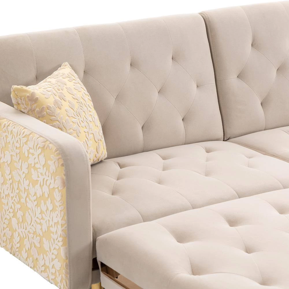 106.30 in. W Square Arm 3-Piece Velvet L Shaped Sectional Sofa in Beige With Ottoman by Unbranded 10 106.30 in. W Square Arm 3-Piece Velvet L Shaped Sectional Sofa in Beige With Ottoman by Unbranded - Image 8