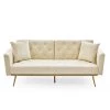 68.3 in. Width Beige Velvet Twin Size Convertible Sofa Bed With 2-Pillows by Unbranded