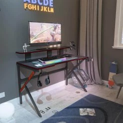 47.24 in. K Shape Black Computer Desk Gaming Desk with PC Holder, Headset Hook, Cable Hole, Computer Table Writing Desk by Unbranded -Boraam Sales Store black 3 unbranded computer desks camyk gi34328w907 gdesk01 31 1000