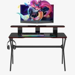 47.24 in. K Shape Black Computer Desk Gaming Desk with PC Holder, Headset Hook, Cable Hole, Computer Table Writing Desk by Unbranded -Boraam Sales Store black 3 unbranded computer desks camyk gi34328w907 gdesk01 c3 1000