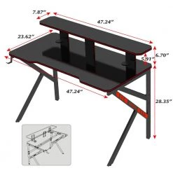47.24 in. K Shape Black Computer Desk Gaming Desk with PC Holder, Headset Hook, Cable Hole, Computer Table Writing Desk by Unbranded -Boraam Sales Store black 3 unbranded computer desks camyk gi34328w907 gdesk01 fa 1000