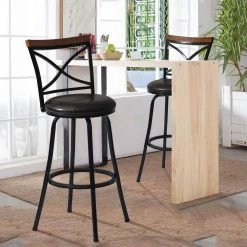 41.5 in. Black and Brown Metal Frame Standard Bar Stool with Faux Leather Upholstered Seat (Set of 2) by Unbranded 15 41.5 in. Black and Brown Metal Frame Standard Bar Stool with Faux Leather Upholstered Seat (Set of 2) by Unbranded -Boraam Sales Store black and brown unbranded bar stools qykj md7244347 1f 1000