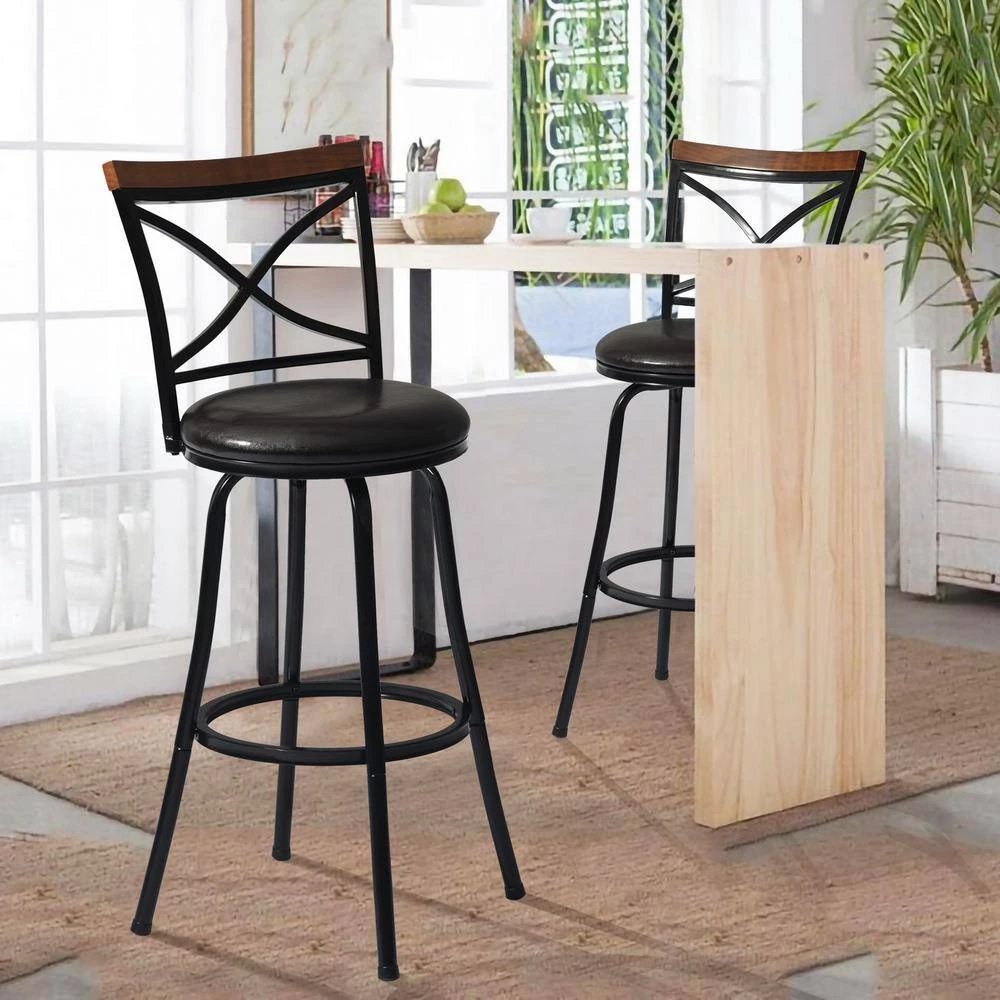 41.5 in. Black and Brown Metal Frame Standard Bar Stool with Faux Leather Upholstered Seat (Set of 2) by Unbranded 7 41.5 in. Black and Brown Metal Frame Standard Bar Stool with Faux Leather Upholstered Seat (Set of 2) by Unbranded - Image 5