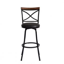 41.5 in. Black and Brown Metal Frame Standard Bar Stool with Faux Leather Upholstered Seat (Set of 2) by Unbranded