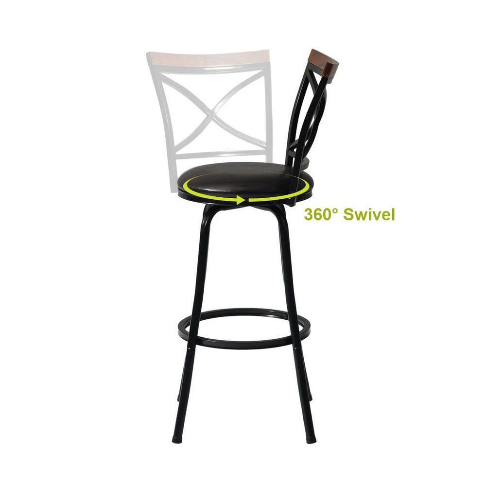 41.5 in. Black and Brown Metal Frame Standard Bar Stool with Faux Leather Upholstered Seat (Set of 2) by Unbranded 4 41.5 in. Black and Brown Metal Frame Standard Bar Stool with Faux Leather Upholstered Seat (Set of 2) by Unbranded - Image 2