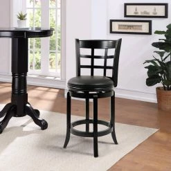 Kyoto 24 in. Black Swivel Cushioned Bar Stool by Boraam -Boraam Sales Store black boraam bar stools 45225 31 1000