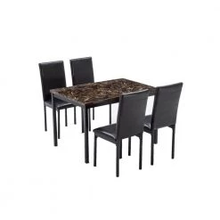 Arjen 5-Piece Black Faux Marble Dining Set by Boraam