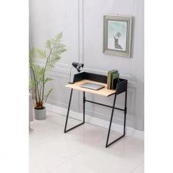 Aero Metal and Pine 32 in. Rectangular Black and Natural Writing Desk Set by Boraam -Boraam Sales Store black natural boraam writing desks 77025 31 1000