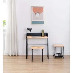 Aero Metal and Pine 32 in. Rectangular Black and Natural Writing Desk Set by Boraam -Boraam Sales Store black natural boraam writing desks 77025 44 1000