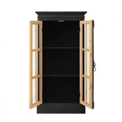 Black 3-Tier Small Curio Cabinet with Adjustable Shelves and Industrial Style Door Handle by Unbranded -Boraam Sales Store black unbranded accent cabinets c824 cabine bla 77 1000