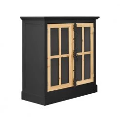 Black Accent Storage Cabinets 2-Tier Curio Display Cabinet with Shelf by Unbranded