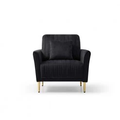 Black Velvet Single Leisure Accent Sofa Chair with Golden Feet and Ginger Velvet Accent With Cushion by Unbranded -Boraam Sales Store black unbranded accent chairs a715 velve blac 4f 1000