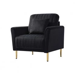 Black Velvet Single Leisure Accent Sofa Chair with Golden Feet and Ginger Velvet Accent With Cushion by Unbranded