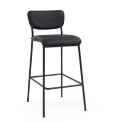 38.5 in. Low Black PU Faux Leather Metal Wood Bar Stool Industrial Pub Barstools With Armless Stool Chairs Set of 2 by Unbranded