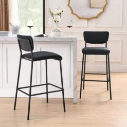 38.5 in. Low Black PU Faux Leather Metal Wood Bar Stool Industrial Pub Barstools With Armless Stool Chairs Set of 2 by Unbranded -Boraam Sales Store black unbranded bar stools lm w48747775 c3 1000