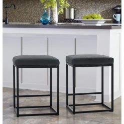 24 in. Black Leather Cushion and Black Metal Frame Metal Bar Stool (2-pieces) by Unbranded -Boraam Sales Store black unbranded bar stools thd if088 31 1000