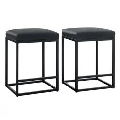 24 in. Black Leather Cushion and Black Metal Frame Metal Bar Stool (2-pieces) by Unbranded