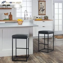 30 in. Black Leather Cushion and Black Metal Frame Metal Bar Stool (2-pieces) by Unbranded -Boraam Sales Store black unbranded bar stools thd if091 31 1000