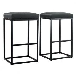 30 in. Black Leather Cushion and Black Metal Frame Metal Bar Stool (2-pieces) by Unbranded