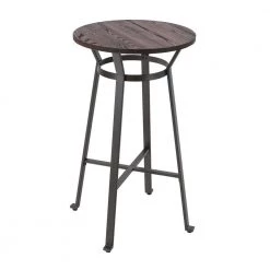 24 in. Black Metal Frame Round Bar Pub Table With Wood Top by Unbranded