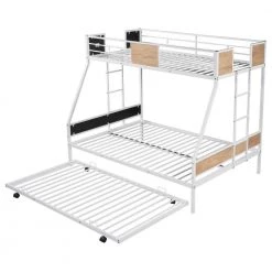 White Full Size Bunk Bed With Trundle and Both Sides Ladders, Wooden Headboard and Fiitboard by Unbranded -Boraam Sales Store black unbranded bunk beds hugt bkb w42737 1f 1000