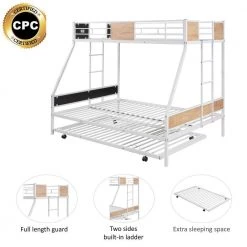White Full Size Bunk Bed With Trundle and Both Sides Ladders, Wooden Headboard and Fiitboard by Unbranded -Boraam Sales Store black unbranded bunk beds hugt bkb w42737 44 1000
