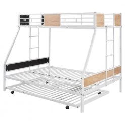 White Full Size Bunk Bed With Trundle and Both Sides Ladders, Wooden Headboard and Fiitboard by Unbranded -Boraam Sales Store black unbranded bunk beds hugt bkb w42737 c3 1000