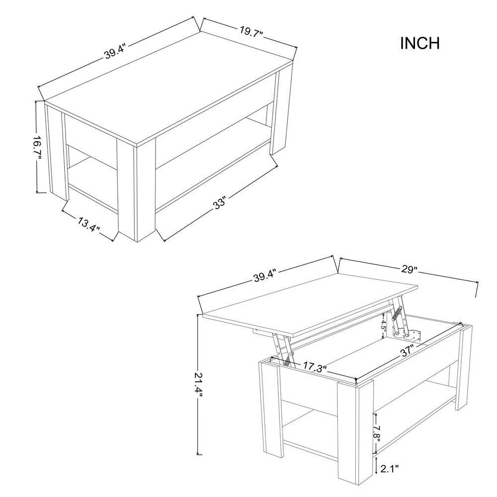 39.4 in. Black MDF Lift Top Extendable Rectangle Coffee Table with Storage by Unbranded 7 39.4 in. Black MDF Lift Top Extendable Rectangle Coffee Table with Storage by Unbranded - Image 5