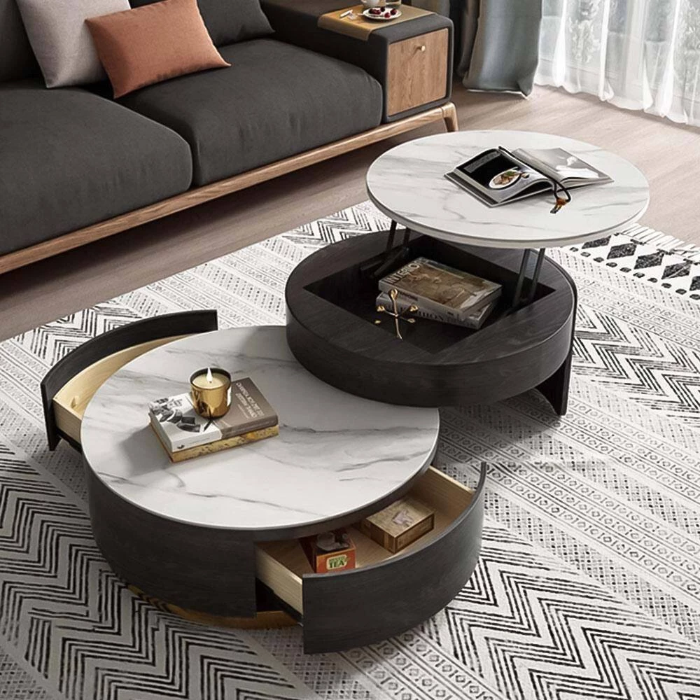 31.5 in. Black Round Modern Nesting Coffee Table Set Of 2, White Sintered Stone Coffee Table Set, Fully-assembled by Unbranded 4 31.5 in. Black Round Modern Nesting Coffee Table Set Of 2, White Sintered Stone Coffee Table Set, Fully-assembled by Unbranded - Image 2